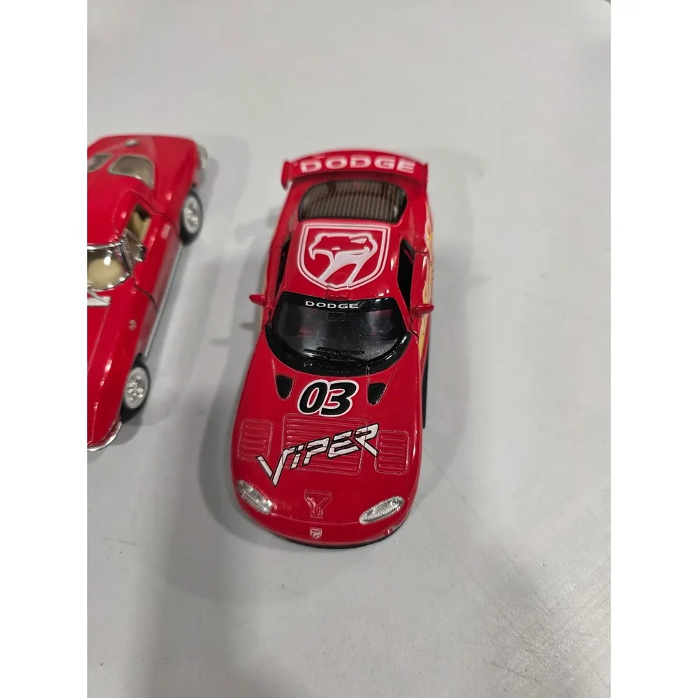 Set of 2 Kinsmart Red Diecast Toy Cars 1963 Corvette Stingray Dodge Viper 03, 5